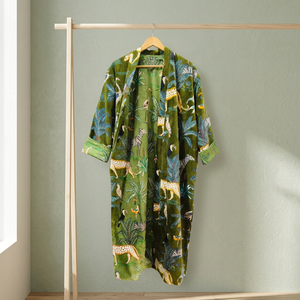 Robe kimono en velours vert à imprimé animal, robe kimono écologique à manches longues, robe d'été pour femmes, robe à nouer - Product Image 5