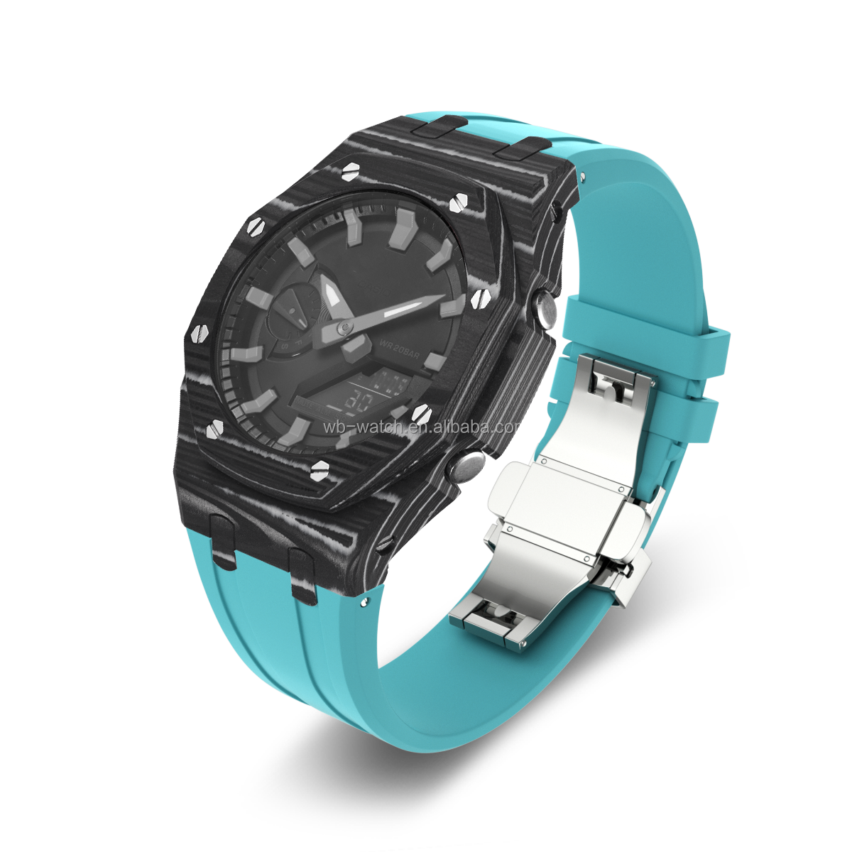 Black And White Carbon Fiber Watch Case+Tiffany Blue Tape