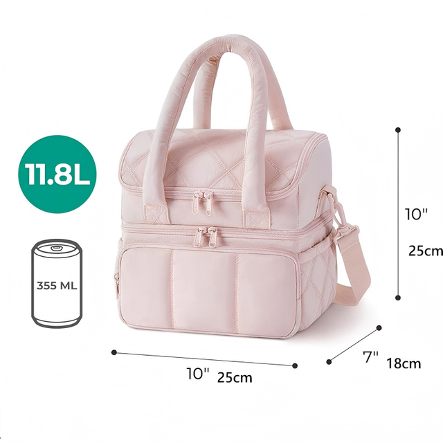 New Large Reusable Thermal Recyclable Casual Work Picnic Travel Women Double Deck Leakproof Cooler Tote Insulated Lunch Bags