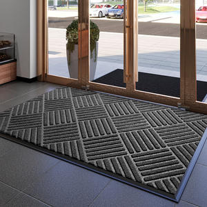 Tapis de porte extérieur épaissi, motif géométrique rectangulaire, antidérapant, en PVC, pour l'entrée - Product Image 2