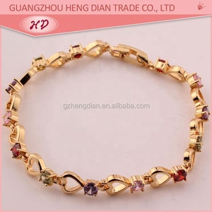 Bracelet chaîne à maillons en alliage plaqué or pour femme, orné de pierres précieuses multicolores et de cristaux colorés, idéal pour le quotidien et les soirées - Product Image 2
