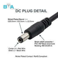 1,2M UL2464 DC-Stromkabel 5,5*2,5mm Stecker auf Offenes Kabelende 18AWG DC-Verlängerungskabel für Adapter LED-Geräte Stromversorgung