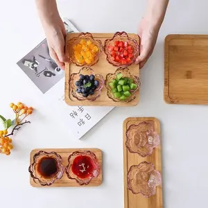 Baru bunga sakura bumbu piring kaca kecil piring emas Nodic tatahan mangkuk saus untuk es krim buah Sala perlengkapan dapur - Product Image 2