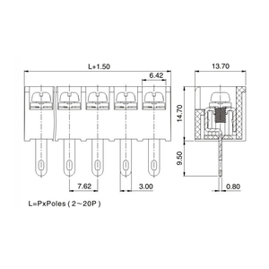 XLCF 7.62-11 Fence <strong>Terminal</strong> <strong>Block</strong> 7.62mm Range For 22-14AWG 15A <strong>Terminal</strong> Spacing For 7.62-11 <strong>Terminal</strong> <strong>Blocks</strong> - Product Image 5