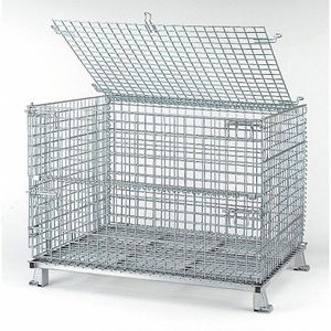 Cage de stockage galvanisée en acier à mailles métalliques, pliable, amovible, pour chariot élévateur, caisse de transport, cage de manutention - Product Image 2