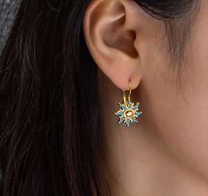 Solar Earring New Arrival Ethnic 18K Gold Plated Turquoise Solar Stainless Steel Earrings <b>for</b> <b>Women</b> Jewelry - Product Image 4