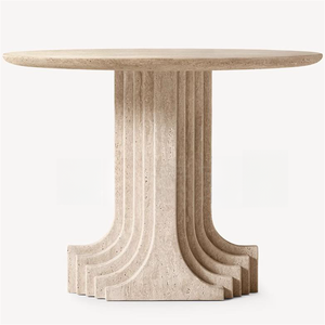 Meuble Décoratif Vintage en Pierre Carlo-<span class=keywords><strong>Scarpa</strong></span>, Table de Salle à Manger Ovale en Travertin Beige avec Piédestal - Product Image 2