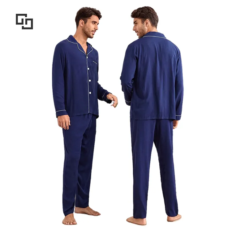 Pijamas de bambú viscoso para hombre, ropa de dormir sólida, camisa y pantalones, fabricante