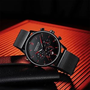 POEDAGAR 632 Montre-bracelet pour homme en maille, nouvelle montre à quartz, étanche, chronographe, acier inoxydable, date luminescente, montre de sport - Product Image 1