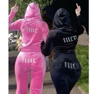 Велюровый костюм из 2 предметов для женщин: дышащий, облегающий, эластичный велюровый спортивный костюм-двойка - Product Image 1