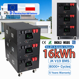 แบตเตอรี่ลิเธียมไอรอนฟอสเฟตแบบเรียงซ้อนได้ 51.2V 314Ah 16kWh ของโปแลนด์ วอร์ซอ พร้อมระบบจัดการแบตเตอรี่อัจฉริยะ JK V19 BMS ระบบทำความร้อน ล้อเคลื่อนย้ายได้ ใช้พลังงานแสงอาทิตย์แบบออฟกริด - Product Image 1