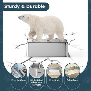Bac à litière pour chat en acier inoxydable avec logo personnalisé, bac à litière en métal à côtés hauts pour chats, lapins et animaux de compagnie, accessoires pour toilettes pour chats - Product Image 6
