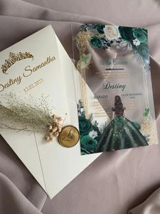 Nguồn Cung Cấp Đám Cưới Tùy Chỉnh Quinceanera Lời Mời Trong Suốt Acrylic Thiệp Mời Đám Cưới Với In Ấn Hoặc Vàng Lá Phong Bì - Product Image 2