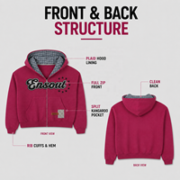 Sweat-shirt à capuche oversize décontracté pour homme, style streetwear, coupe courte et carrée, doublure à carreaux personnalisée, 480 g/m², avec lettres appliquées et fermeture éclair