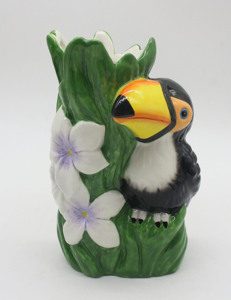 Vase en céramique en forme de toucan, design d'oiseau tropical, vase à fleurs en porcelaine, vase décoratif créatif en forme de feuille, décoration d'intérieur - Product Image 3