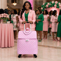 Valise trolley de luxe moderne en cuir PU souple pour étudiants universitaires américains, bagage à roulettes rose