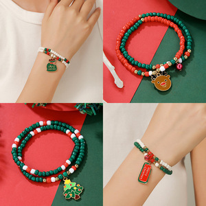 Christmas Beaded <b>Bracelets</b> Red Green <b>White</b> Cartoon Charm Party Jewelry Unisex - Product Image 1