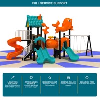 Équipement de jeu extérieur commercial de haute qualité pour enfants : structure en acier avec toboggan double spirale, balançoire, tunnel rampant et escalier, OEM