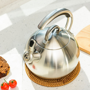 Bouilloire en acier inoxydable poli de qualité supérieure pour induction et gaz, ronde, pour camping et pique-nique, avec poignée isolée K - Product Image 1