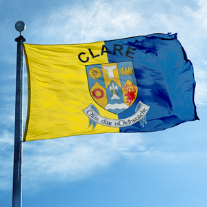 Bandera del Condado de Clare, Irlanda, 3x5 pies, Doble Cara, con el Escudo de Clare, para Decoración Cultural Interior y Exterior del Hogar - Product Image 1