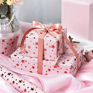 Pink Star Gift <b>Wrap</b> <b>Paper</b> 17 In X 32.8 Ft Reversible For Birthday Valentine Mothers Day Craft Use - Product Image 5