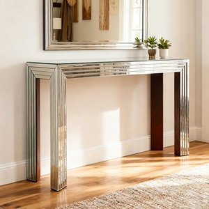 <b>Mirrored</b> Console <b>Table</b> Glass Top Modern Entryway <b>Table</b> Living Room Furniture Contemporary Design Style Leg Base - Product Image 3