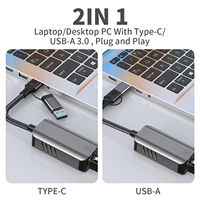 5000Mbps 2in1 type-c et adaptateur US-A vers Ethernet 5Gbps aluminium USB 3.0 vers RJ45 réseau informatique Internet LAN Dongle pour ordinateur portable
