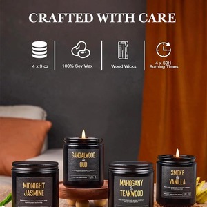 Bougies à mèche en bois crépitantes pour hommes : Lot de 4 bougies parfumées au soja de 36 oz pour la maison, jusqu'à 200 heures de combustion, parfum masculin - Product Image 2