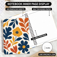 Carnet à spirales A5 floral avec logo personnalisé, pages lignées 80 g/m², carnet à spirales, journal, agenda, papeterie, fournitures scolaires, ensemble de carnets