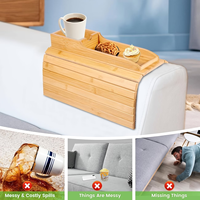 Plateau de canapé portable en bambou naturel de haute qualité pour accoudoir, support de tasse anti-chute pour boissons