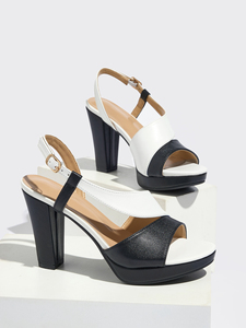 <span class=keywords><strong>Sandali</strong></span> Estivi Bicolore Nero e Bianco con Tacco Alto 9,5 cm, Scarpe Eleganti da Festa per Donne, Leggere e Sexy con Punta Aperta - Product Image 1