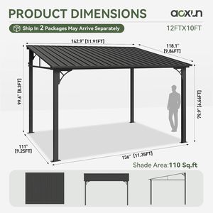 Gazebo de 10' x 12' con Techo Inclinado, Pérgola Exterior con Techo de Acero Galvanizado, Toldos Resistentes de Gran Tamaño para Montar en la Pared - Product Image 5