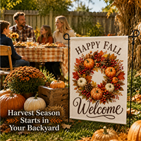 Guirlande d'automne aux couleurs vives pour Thanksgiving, avec feuilles d'érable et cône de pin, 12x18 pouces, double face, texture lin, drapeau de bienvenue pour jardin, décoration de cour