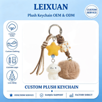 Porte-clés en peluche chien blanc, mini chiot blanc, pendentif étoile jaune, perle bleue, cube imprimé, marron imitation fourrure, pour sac à dos et sac à main