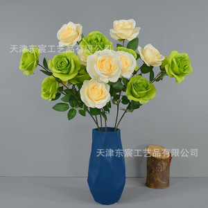 Dongchen Crafts Artificial Roses 3 Headed Dutch Rose <b>Single</b> Stem Polyester Silk <b>Flower</b> Minimalist Style Home Decor - Product Image 2