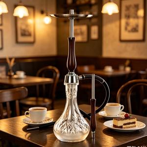 Moderno Set de Shisha/Hookah de Acero Inoxidable con Botella de Cristal, Mango de Madera y Acabado Espejo para Bares y Salones - Product Image 5