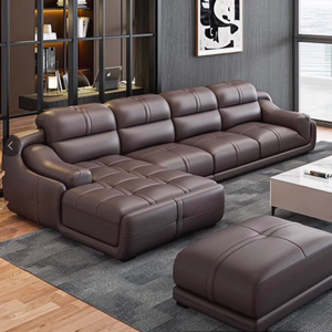 Juego de Sofás de Cuero en Forma de L, Moderno y de Lujo - Sofá Esquinero de Cuero Genuino Marrón para Sala de Estar, Villa u Hogar - Product Image 1