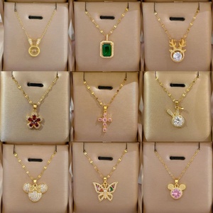 Collier en acier inoxydable plaqué or 18 carats ZYO Custom Jewelry, pendentif cœur papillon en zircon, collier de perles pour femme, cadeau de bijoux - Product Image 5