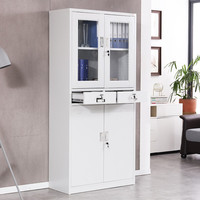 Armoire de classement en acier à 2 tiroirs, armoire de classement de bureau avec portes en verre et en acier, étagère réglable pour le bureau