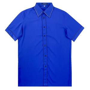 Camisas con botones de verano para hombre, MOQ bajo, elástico, resistente a las arrugas, informal, patrón sólido, Formal, manga corta, talla grande, antiarrugas - Product Image 1