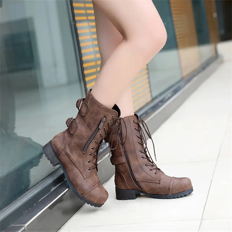 Womens Combat Short Boots Lace Up Buckle Fashion Boot Shoes Women S Boots Fall 2022