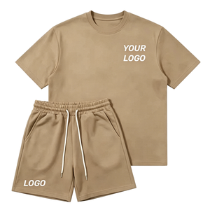 Ensembles décontractés d'été deux pièces pour hommes, avec impression graphique personnalisée, T-shirts en coton tricoté 100% et shorts respirants grandes tailles - Product Image 1