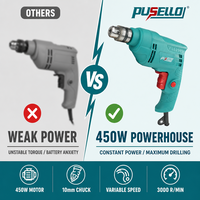 Perceuses électriques Pusello OEM 450W en gros, perceuse à main filaire 10 mm, prix d'usine en promotion