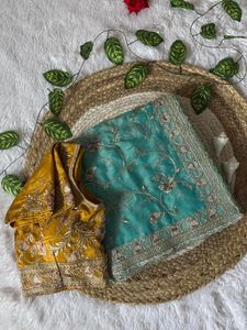 Sari Listo para Usar de Georgette con Bordado RICH ELEGANT y Trabajo de Corte MEENA con ZARI/Hilo, para Mujer, de Gujarat, de Dhwaja Export - Product Image 2