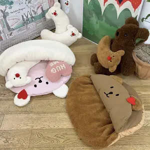 INS冬の犬小屋ペット断熱材と暖かい寝袋かわいいクマセミオープンプラスベルベットクッション猫子犬犬のベッド