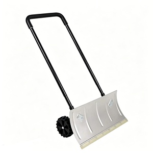Pousse-neige à roulettes avec roues de 6 pouces et manche en bois réglable, pelle à neige en métal robuste pour le déneigement des allées ou des trottoirs - Product Image 1
