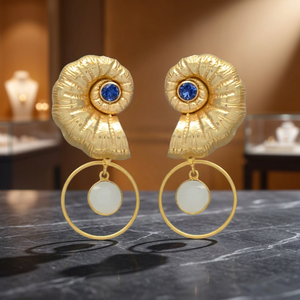 Boucles d'oreilles en laiton plaqué or faites à la main avec des pendentifs en calcédoine laiteuse, style ethnique, pour femmes et unisexe - Product Image 4