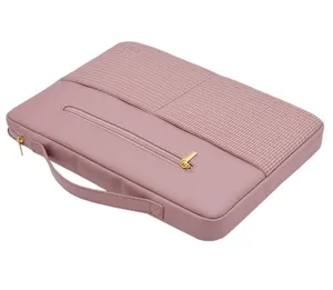 Pink Vegan Leather Suede Lining Laptop Business Bag For Women