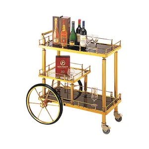 Bar Cart đồ NộI ThấT 2 Tier Vàng Kim Loại Nhà Bếp phục vụ thanh xe đẩy giỏ hàng cho phòng ăn nhà bếp Xe đẩy khách sạn Xe đẩy giỏ hàng