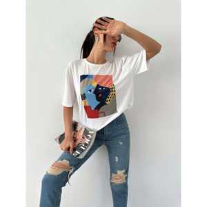 Camiseta Básica Estampada para Mujer, 100% Algodón Jersey, Transpirable, Manga Regular, Impresión Serigráfica - Product Image 1